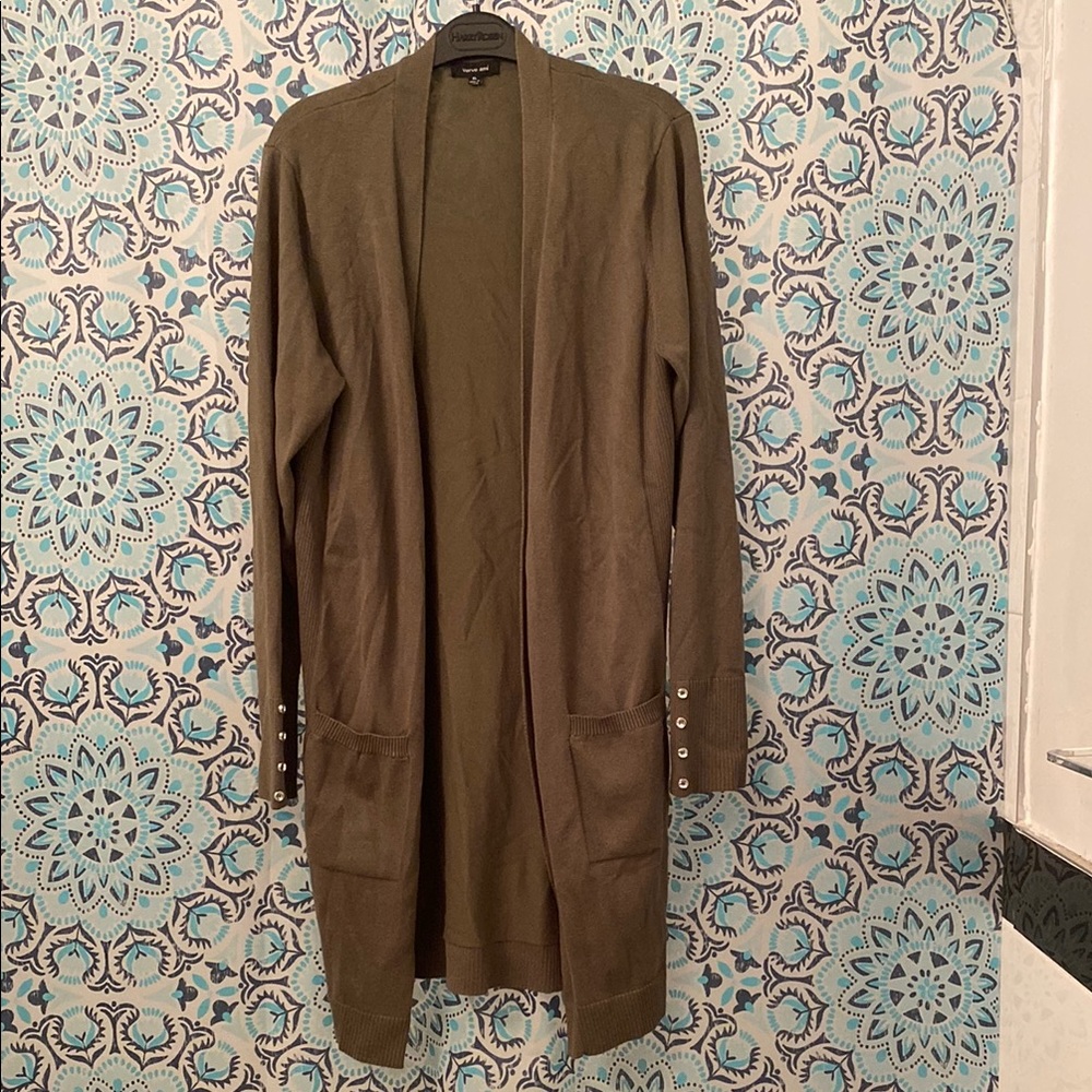 Women’s Verve Ami Olive Green Long Cardigan with Button Details & pockets - XL
